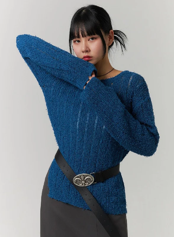 Cozy Knitted Long Sleeve Round Neck Top CJ419