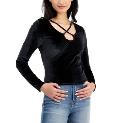 PLANET GOLD - Velvet Crisscross Long-Sleeve Top