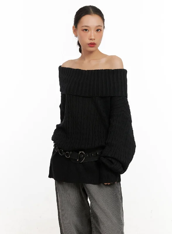 Off Shoulder Long Sleeve Cable Sweater CD410