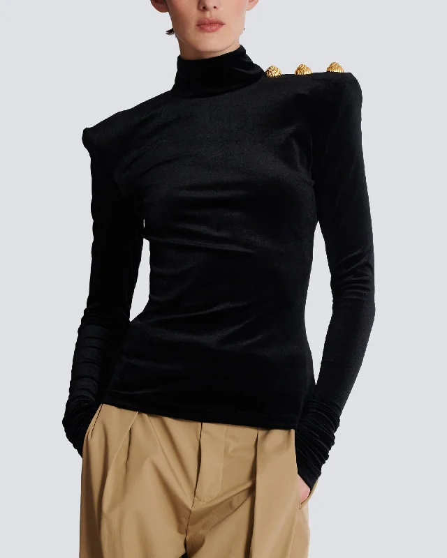 Long Sleeve Button High Neck Top