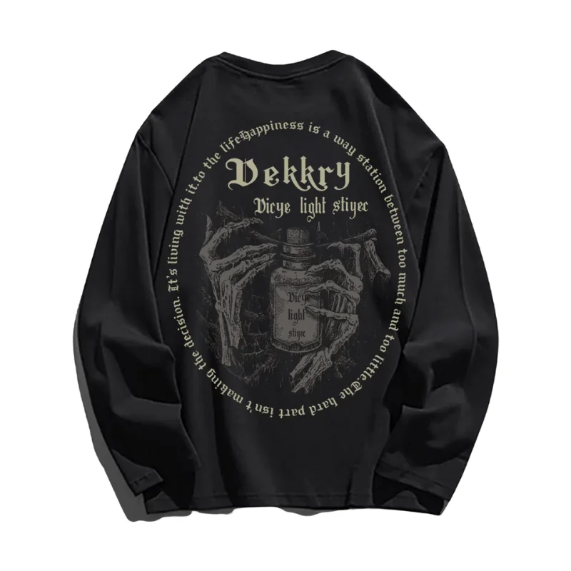 Letter Skull Hand Graphic Long Sleeve Shirt