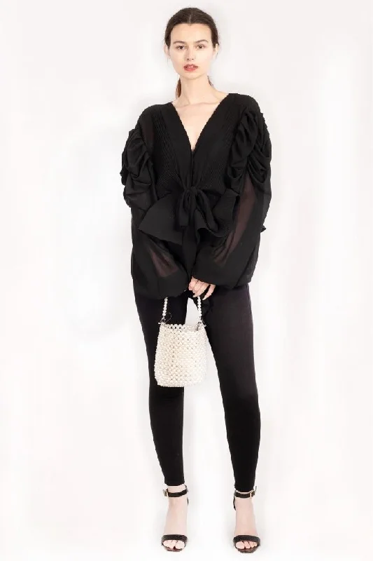 CY Boutique Black Frill Sleeves Blouse