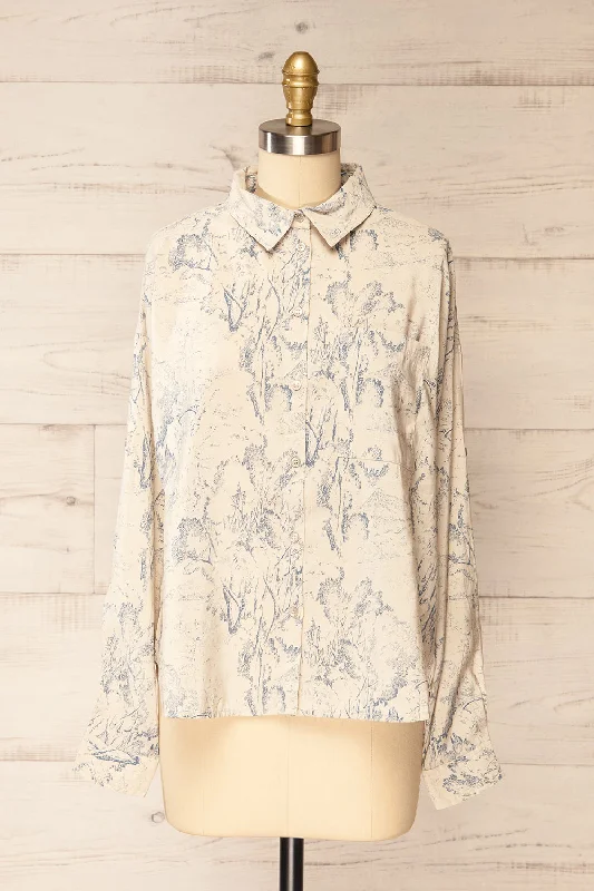 Kythrea | Blouse w/ Blue Vintage Print