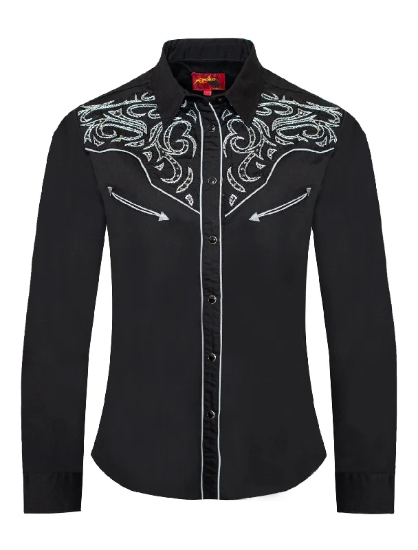 Ladies Fancy Western Blouse w/ Embroidery & Crystal Accents