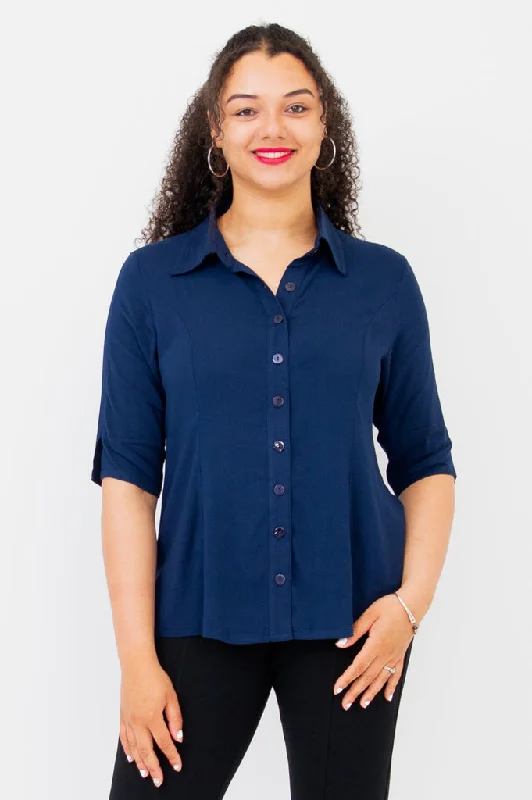 Lorine Blouse, Indigo, Linen Bamboo