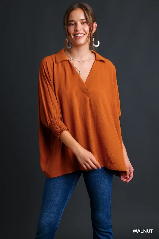 Walnut Boxy Cut Collared Blouse