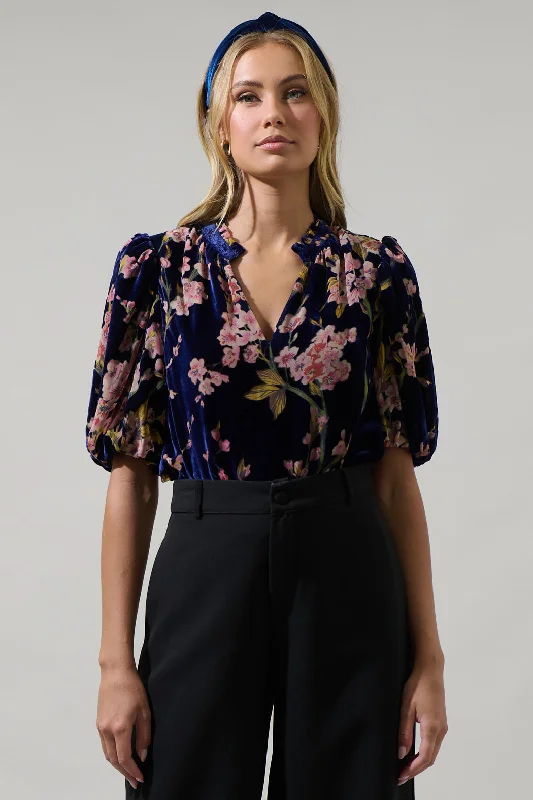 Zuzanna Floral Gretna Velvet Ruffle Blouse