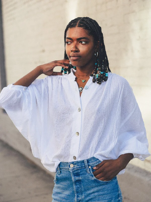 Batwing Blouse in White Gauze