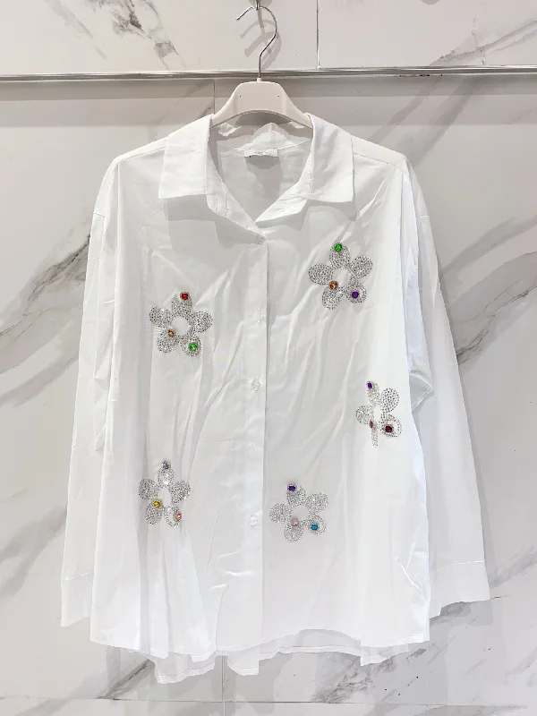 Flower  Sequence Cotton Blouse