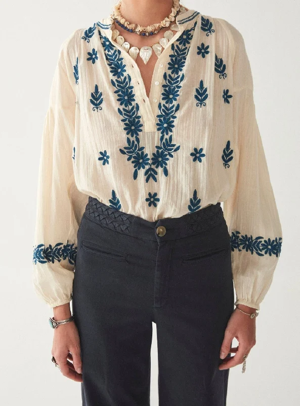 Maison Hotel Lina Holbox Half Button Up Blue Blouse - ByAdushka