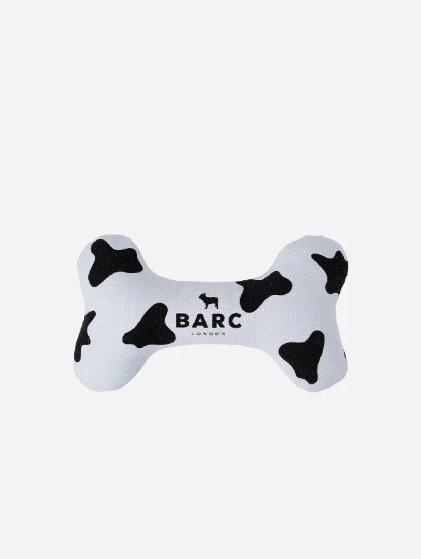 Squeaky Canvas Dog Bone Toy | Cow Print