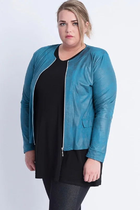 Magna zippered Leatherette Jacket with faux pockets