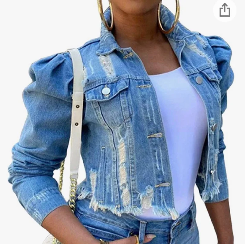 puff sleeve jean jacket $99