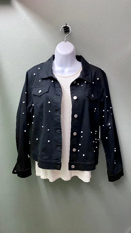 * Multiples Black Jean Jacket with Pearl Accents