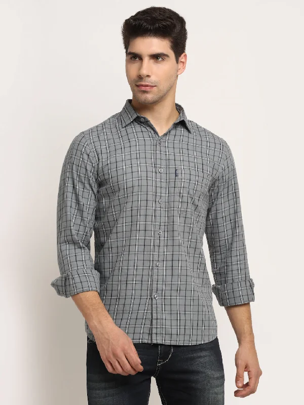 Men Cotton Checkered Grey Full Sleeve Casual Shirt for Men with Pocket