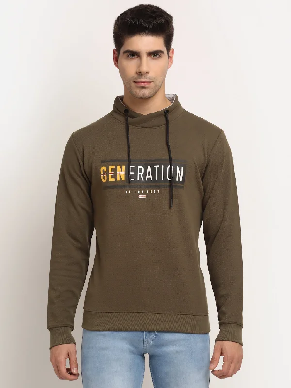 Men Round Neck Full Sleeves Olive Sweatshirt