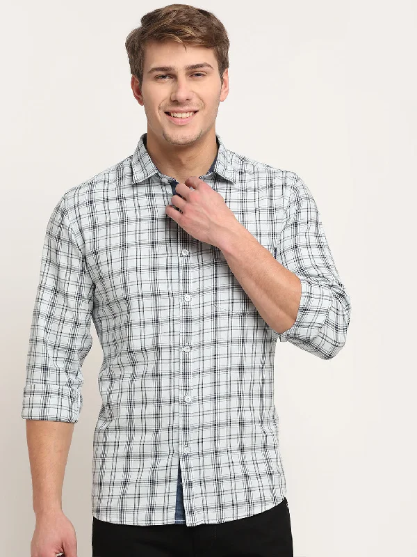 Men Cotton Checkered White Full Sleeve Casual Shirt for Men with Pocket