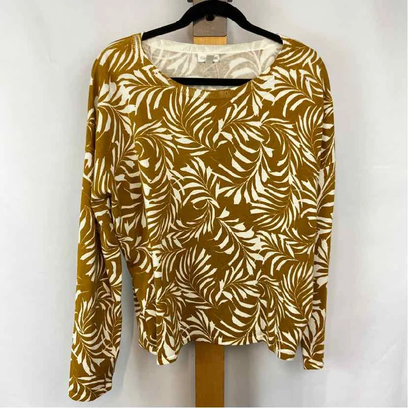 Garnet Hill Women's Size S Mustard Yellow Leaf Sweater