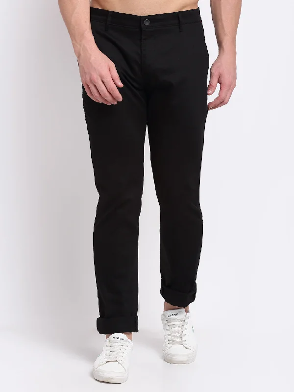 Men's Casual Flat front Black  Trousers