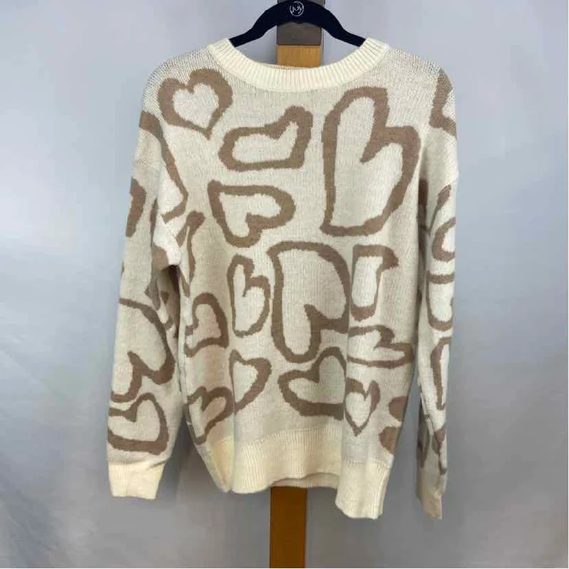 Miss Sparkling Women's Size M Cream Hearts Sweater