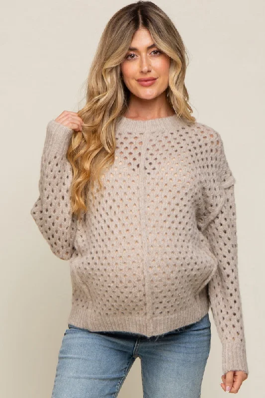 Taupe Open Chunky Knit Maternity Sweater