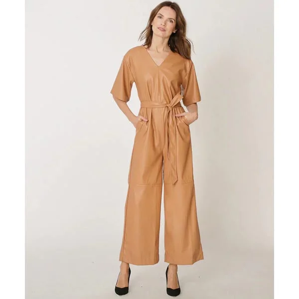 New Women's Brown Leather Jumpsuit