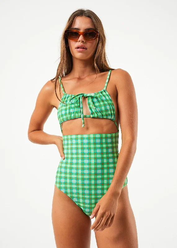 AFENDS Womens Tully - Tie One Piece Swimsuit - Forest Check