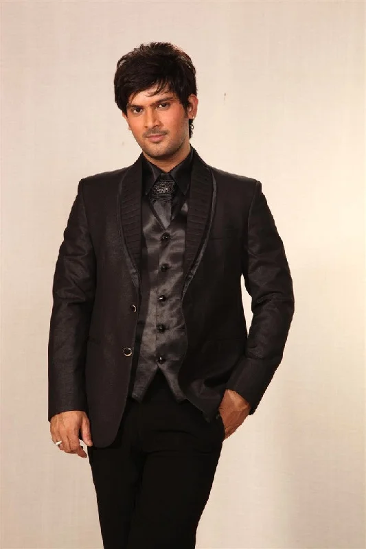 Double Shawl Lapel Black Wedding Reception Tuxedo Suit-BL3009