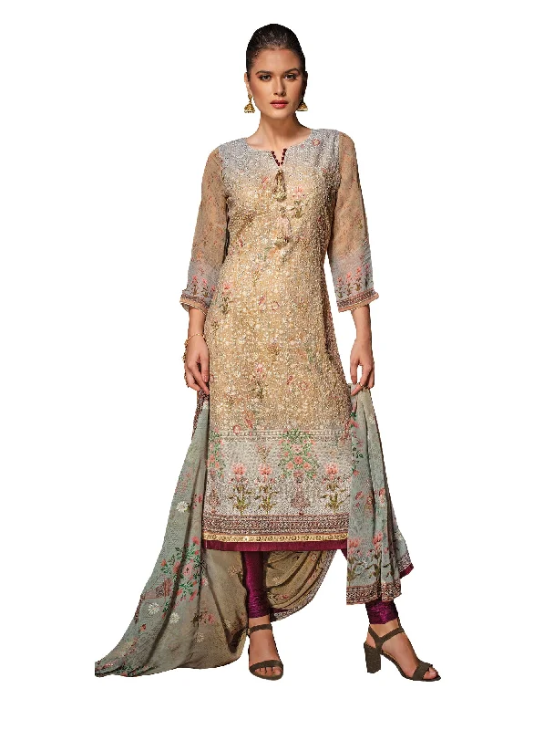 Cosmic Beige Embroidered Chikankari Long Kurti Salwar Kameez Suit D-6216