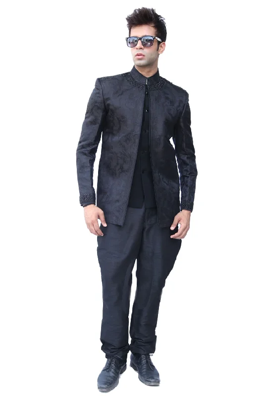 Fantastic Black Traditional Indian Jodhpuri Suit Sherwani For Men