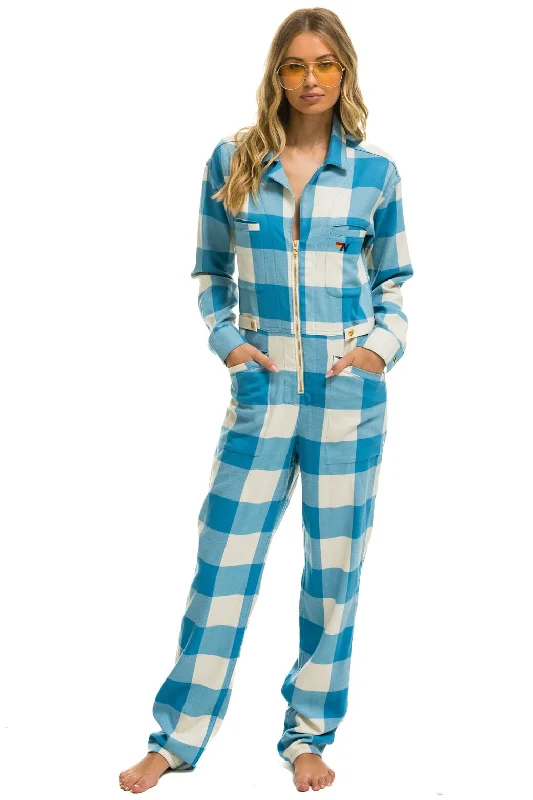 UNISEX PLAID FLIGHT SUIT - SKY PLAID