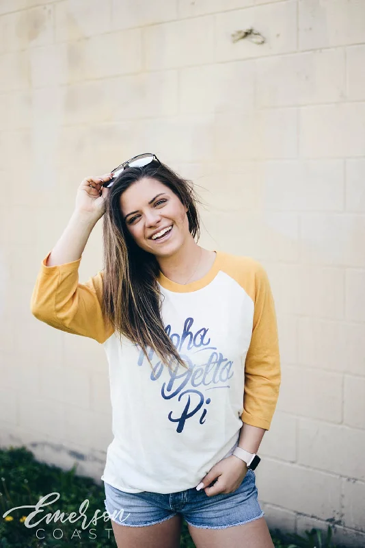 Alpha Delta Pi Script Baseball Tee