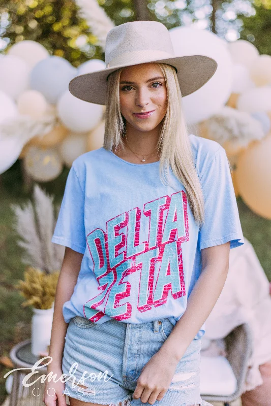 Delta Zeta Retro Light Blue Mineral Wash Tee