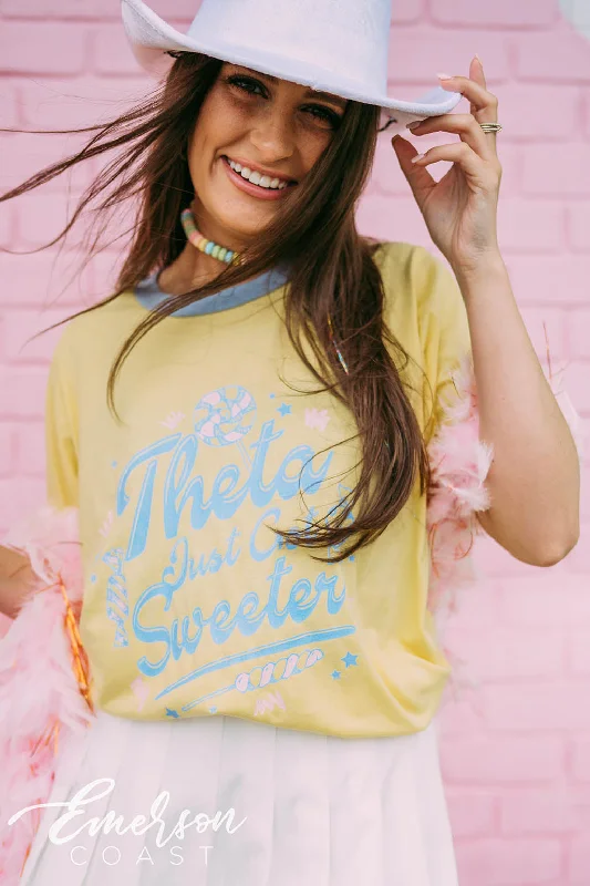 Theta Just Got Sweeter Candy Bid Day Colorblock Ringer Tee