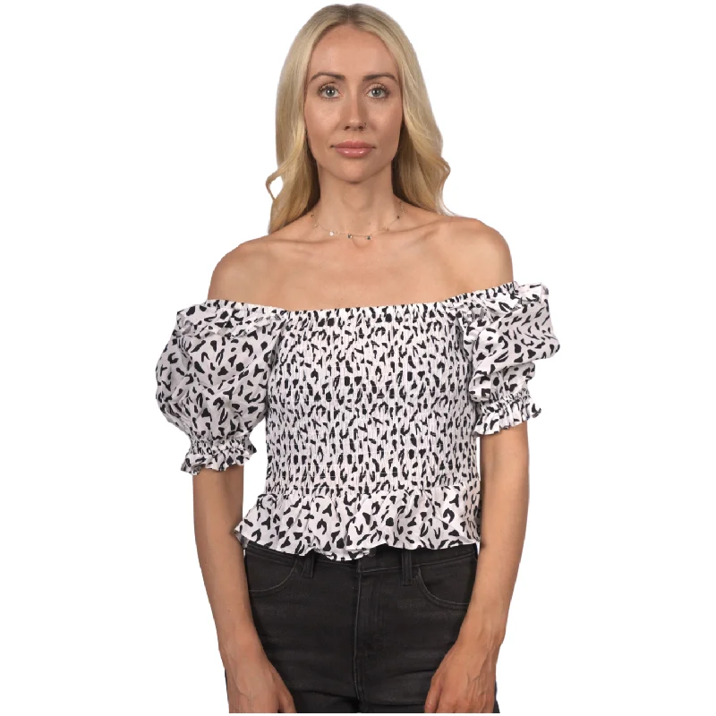 Topshop Women's Animal Frill Sleeve Blouse - Monochrome