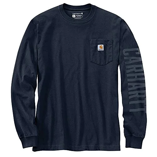 Carhartt 105041 Men's Relaxed Fit Heavyweight Long-Sleeve Pocket Logo Graphic T - X-Large Tall - Navy