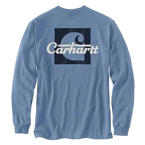 Carhartt 106040 Men's Loose Fit Heavyweight Long-Sleeve Pocket Script Graphic T - 2X-Large Tall - Skystone Heather