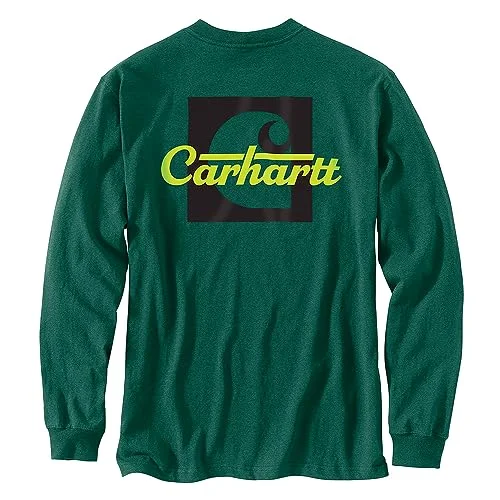 Carhartt 106040 Men's Loose Fit Heavyweight Long-Sleeve Pocket Script Graphic T - X-Large Regular - North Woods Heather