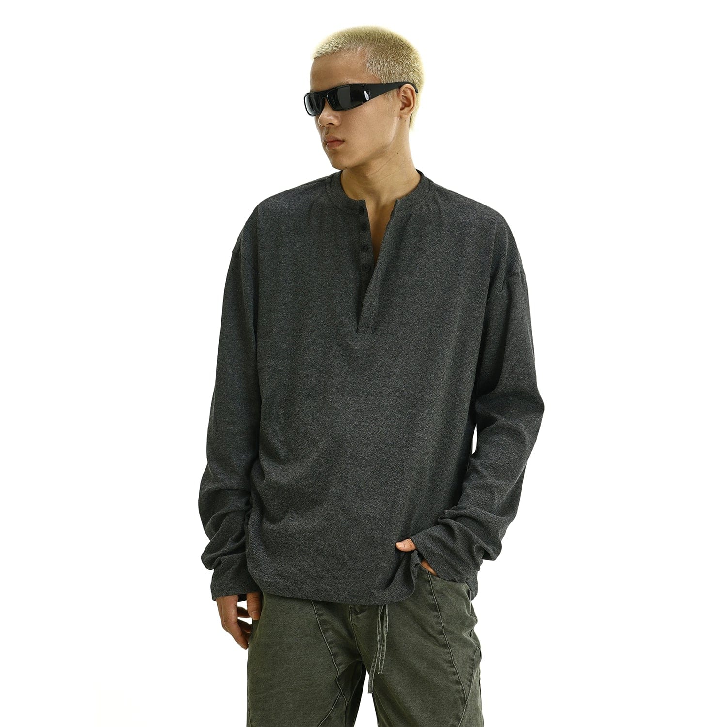 RT No. 11961 DARK GRAY HENRY COLLAR LONGSLEEVE