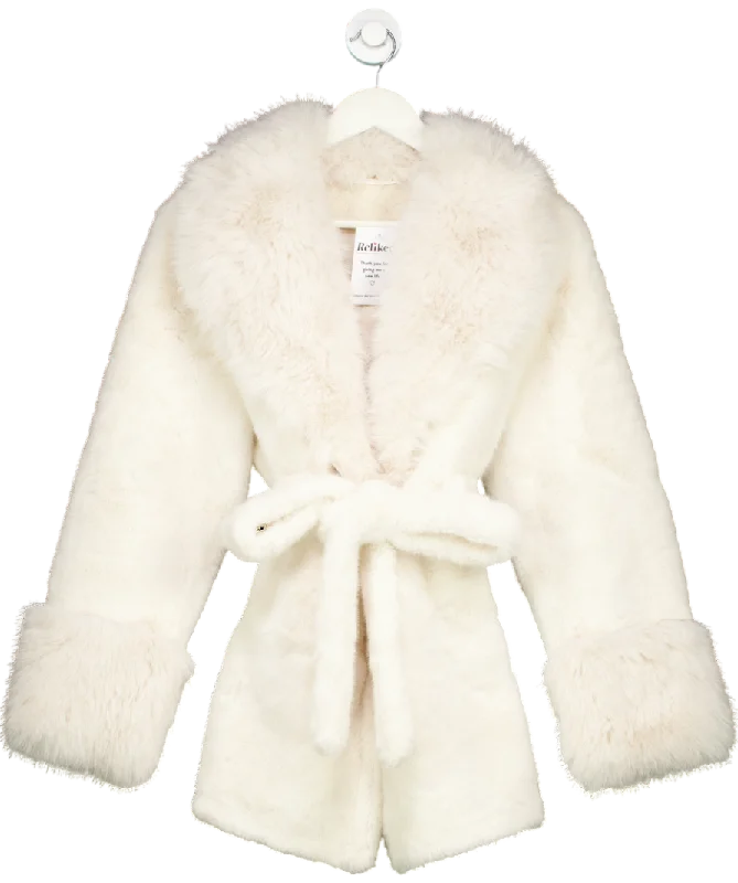 Alicedudu Cream Faux Fur Tie Waist Coat UK S