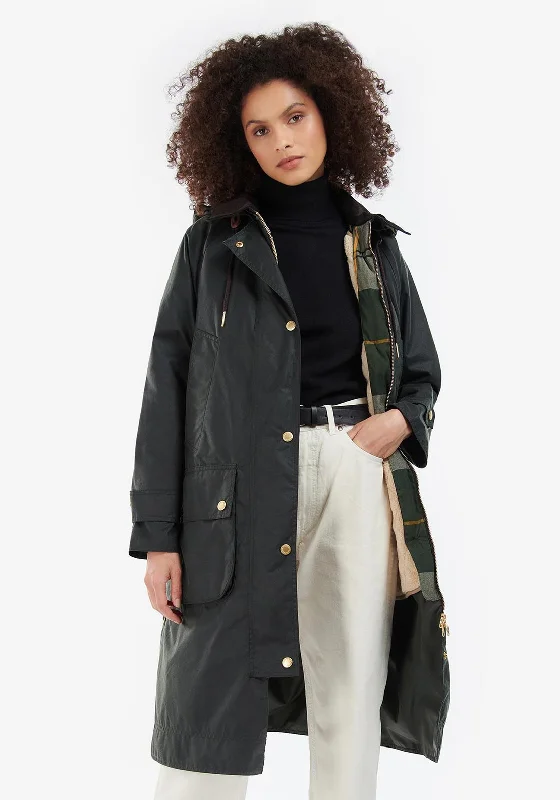 Barbour Womens Laxdale Long Wax Coat, Green