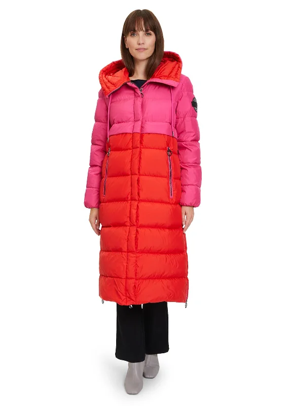 Betty Barclay Colour Block Long Puffer Coat, Pink & Red