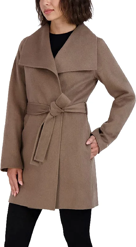 Tahari Women's Mink Wool Wrap Coat Belted Jacket