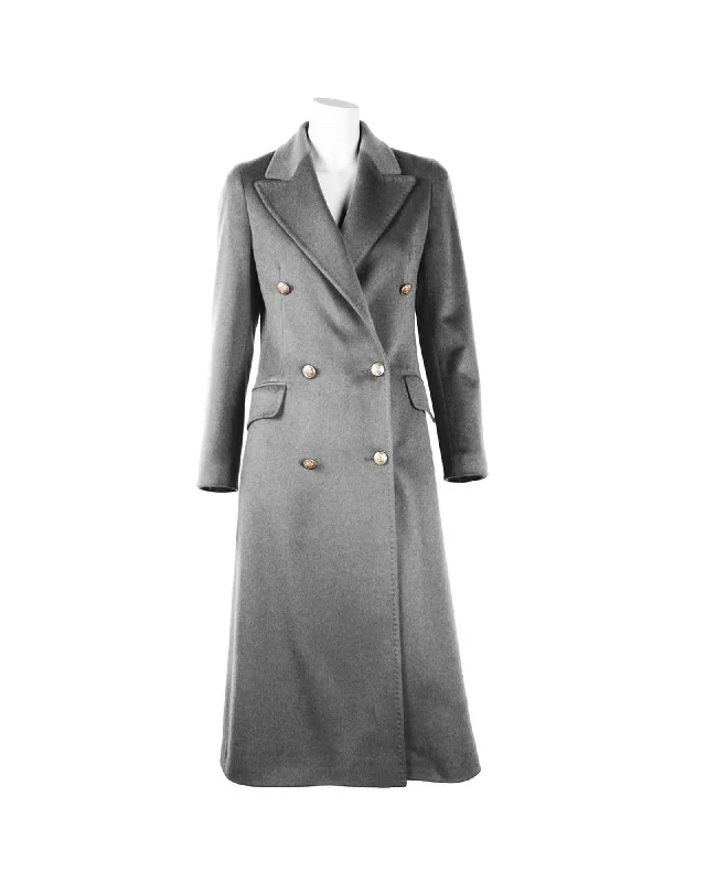 Made in Italy Double-Breasted Virgin Wool Long Coat with Gold Buttons