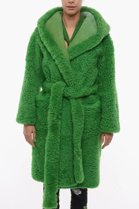 Bottega Veneta Lamb Fur Wrap Coat with Hood Xs Standard size