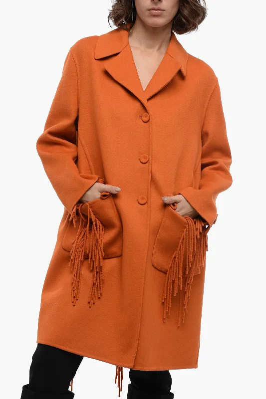 Ermanno Scervino Wool Coat with Fringed Detail 40 Italian size