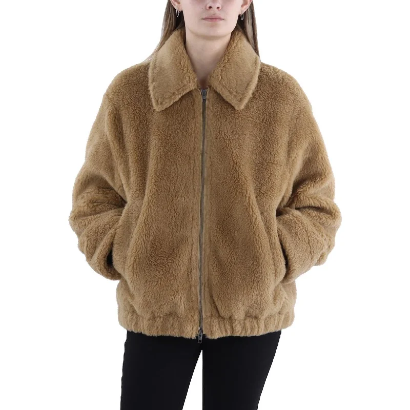 Womens Bomber Cold Weather Faux Fur Coat