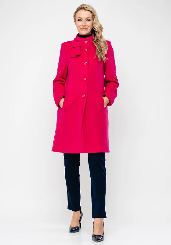 Christina Felix Bow Trim Wool & Cashmere Coat, Hot Pink