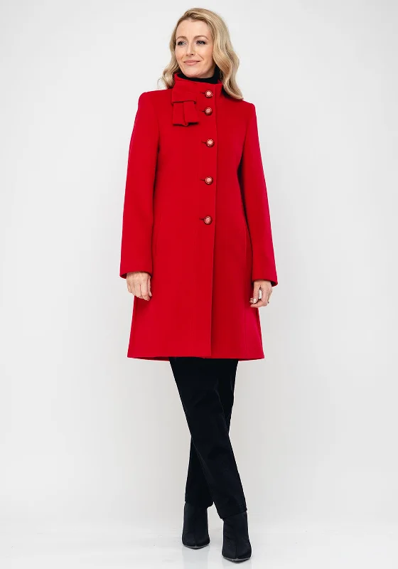 Christina Felix Bow Trim Wool & Cashmere Coat, Red