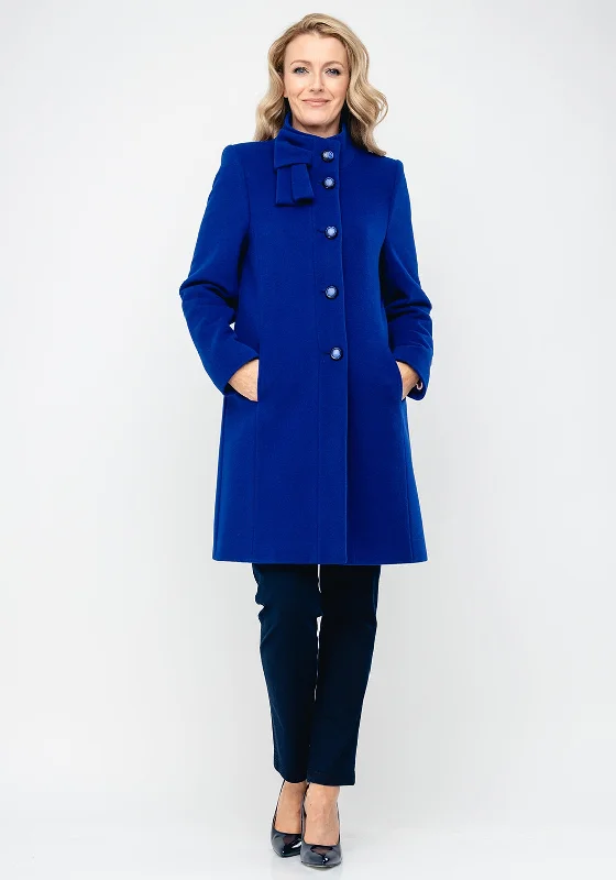 Christina Felix Bow Trim Wool & Cashmere Coat, Royal Blue